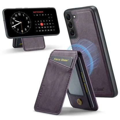 FIERRE SHANN 025 Style For Samsung Galaxy S22+ 5G Case Magnetic Phone Cover Detachable Card Slots