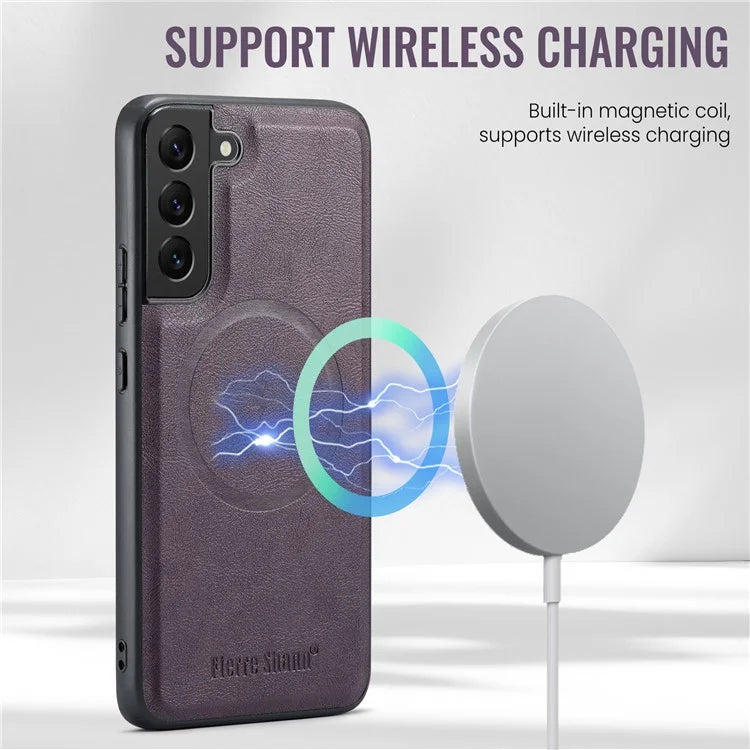 FIERRE SHANN 025 Style For Samsung Galaxy S22+ 5G Case Magnetic Phone Cover Detachable Card Slots