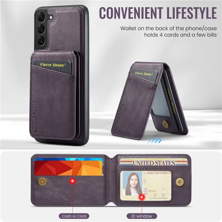 FIERRE SHANN 025 Style For Samsung Galaxy S22+ 5G Case Magnetic Phone Cover Detachable Card Slots