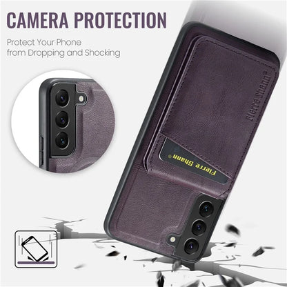 FIERRE SHANN 025 Style For Samsung Galaxy S22+ 5G Case Magnetic Phone Cover Detachable Card Slots