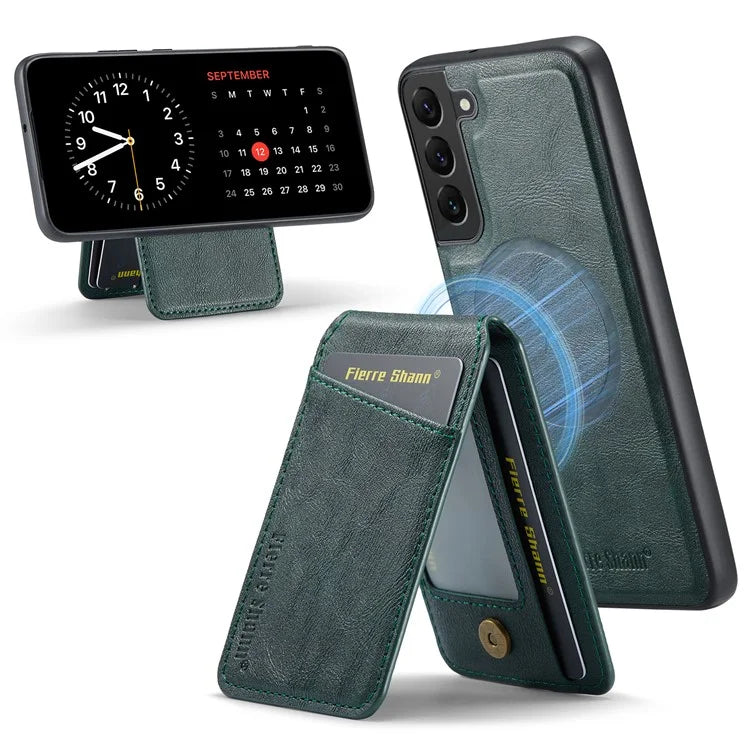 FIERRE SHANN 025 Style For Samsung Galaxy S22+ 5G Case Magnetic Phone Cover Detachable Card Slots