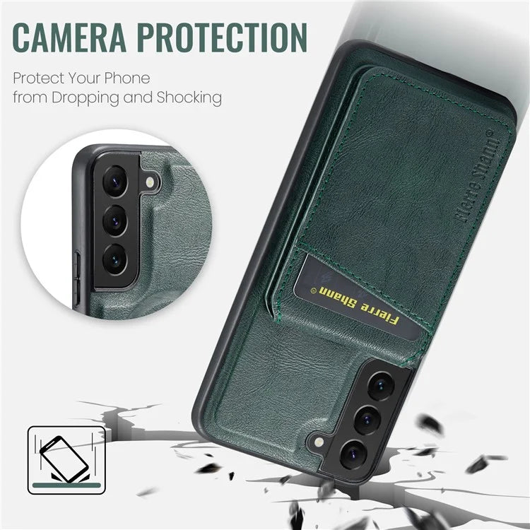 FIERRE SHANN 025 Style For Samsung Galaxy S22+ 5G Case Magnetic Phone Cover Detachable Card Slots
