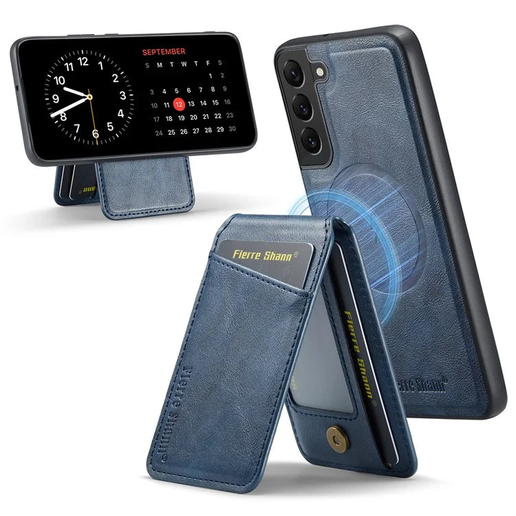 FIERRE SHANN 025 Style For Samsung Galaxy S22+ 5G Case Magnetic Phone Cover Detachable Card Slots