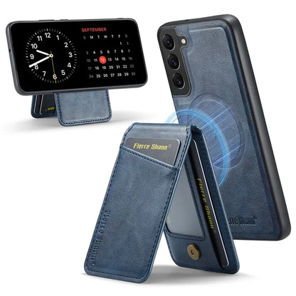 FIERRE SHANN 025 Style For Samsung Galaxy S22+ 5G Case Magnetic Phone Cover Detachable Card Slots