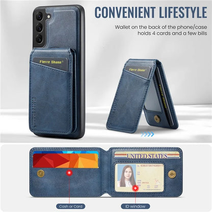 FIERRE SHANN 025 Style For Samsung Galaxy S22+ 5G Case Magnetic Phone Cover Detachable Card Slots