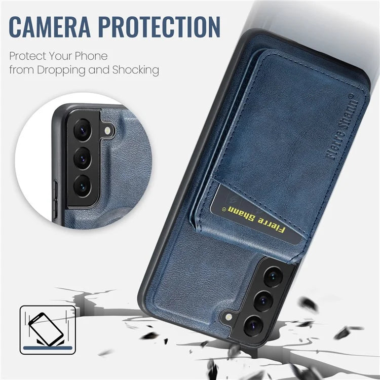 FIERRE SHANN 025 Style For Samsung Galaxy S22+ 5G Case Magnetic Phone Cover Detachable Card Slots
