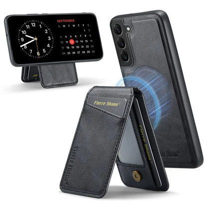 FIERRE SHANN 025 Style For Samsung Galaxy S22+ 5G Case Magnetic Phone Cover Detachable Card Slots