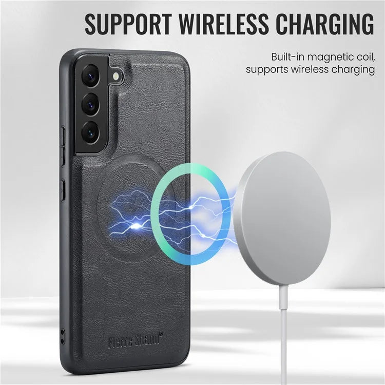 FIERRE SHANN 025 Style For Samsung Galaxy S22+ 5G Case Magnetic Phone Cover Detachable Card Slots