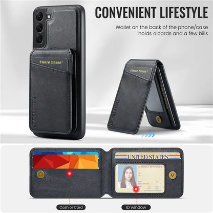 FIERRE SHANN 025 Style For Samsung Galaxy S22+ 5G Case Magnetic Phone Cover Detachable Card Slots