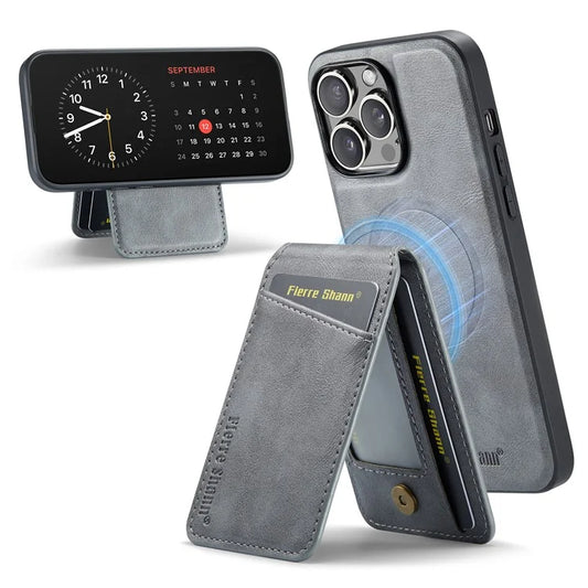 FIERRE SHANN 025 Style For iPhone 15 Pro Max Magnetic Case Leather+TPU Phone Cover Card Slots
