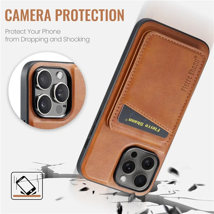FIERRE SHANN 025 Style For iPhone 15 Pro Max Magnetic Case Leather+TPU Phone Cover Card Slots