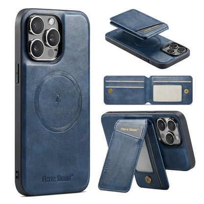 FIERRE SHANN 025 Style For iPhone 15 Pro Max Magnetic Case Leather+TPU Phone Cover Card Slots