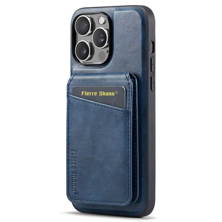 FIERRE SHANN 025 Style For iPhone 15 Pro Max Magnetic Case Leather+TPU Phone Cover Card Slots