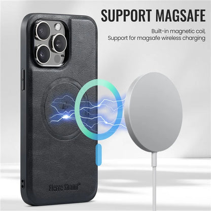 FIERRE SHANN 025 Style For iPhone 15 Pro Max Magnetic Case Leather+TPU Phone Cover Card Slots