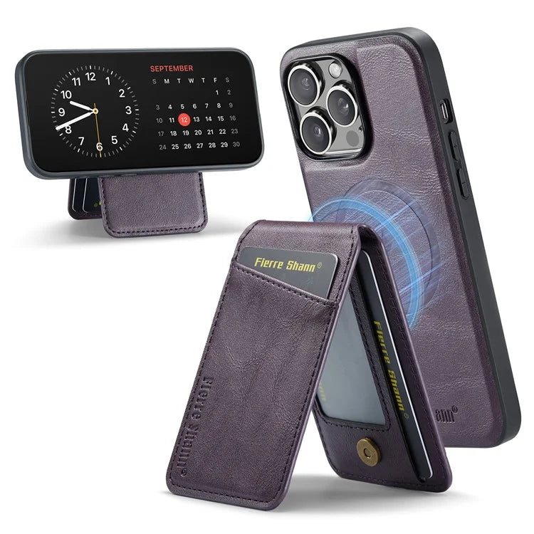 FIERRE SHANN 025 Style For iPhone 15 Pro Max Magnetic Case Leather+TPU Phone Cover Card Slots