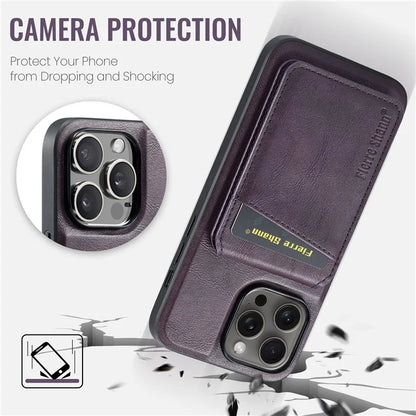 FIERRE SHANN 025 Style For iPhone 15 Pro Case Magnetic Card Slots Leather Coated TPU Cover