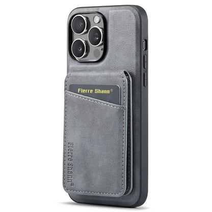 FIERRE SHANN 025 Style For iPhone 15 Pro Case Magnetic Card Slots Leather Coated TPU Cover