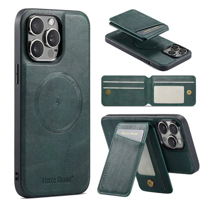 FIERRE SHANN 025 Style For iPhone 15 Pro Case Magnetic Card Slots Leather Coated TPU Cover