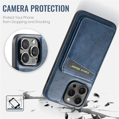 FIERRE SHANN 025 Style For iPhone 15 Pro Case Magnetic Card Slots Leather Coated TPU Cover