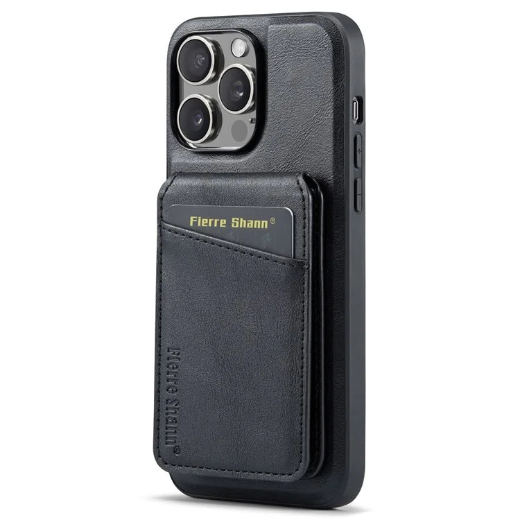 FIERRE SHANN 025 Style For iPhone 15 Pro Case Magnetic Card Slots Leather Coated TPU Cover