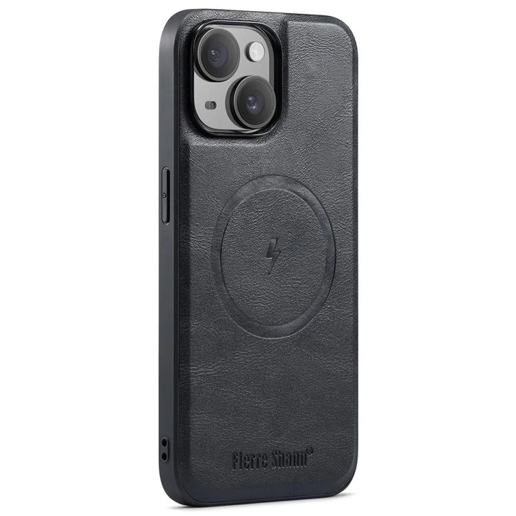 FIERRE SHANN 025 Style For iPhone 15 Plus Case with Detachable Card Holder Kickstand Leather+TPU Phone Cover