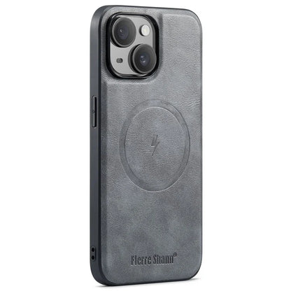 FIERRE SHANN 025 Style For iPhone 15 Plus Case with Detachable Card Holder Kickstand Leather+TPU Phone Cover