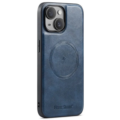 FIERRE SHANN 025 Style For iPhone 15 Case Kickstand PU+TPU Phone Cover with Card Bag