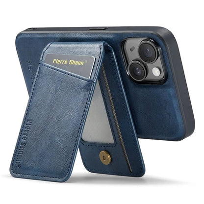 FIERRE SHANN 025 Style For iPhone 15 Case Kickstand PU+TPU Phone Cover with Card Bag