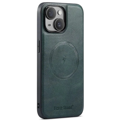FIERRE SHANN 025 Style For iPhone 15 Case Kickstand PU+TPU Phone Cover with Card Bag
