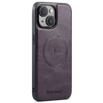 FIERRE SHANN 025 Style For iPhone 15 Case Kickstand PU+TPU Phone Cover with Card Bag