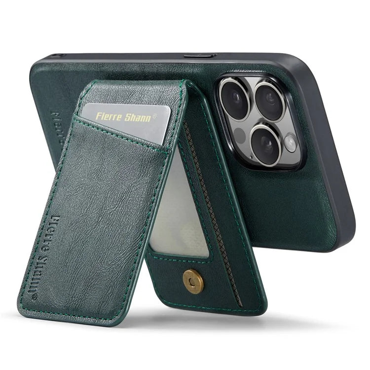FIERRE SHANN 025 Style For iPhone 13 Pro Max Case Card Holder PU+TPU Phone Cover with Kickstand