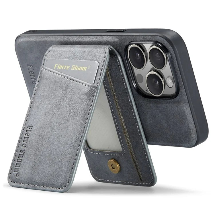 FIERRE SHANN 025 Style For iPhone 13 Pro Max Case Card Holder PU+TPU Phone Cover with Kickstand