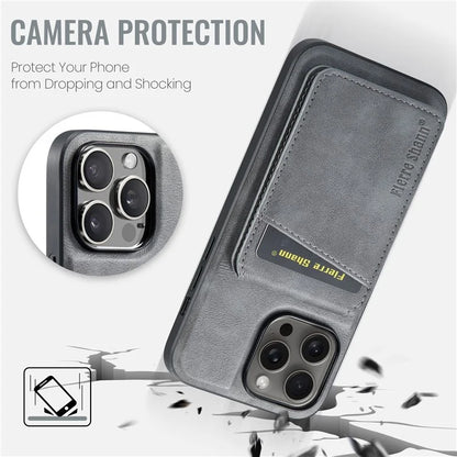 FIERRE SHANN 025 Style For iPhone 13 Pro Max Case Card Holder PU+TPU Phone Cover with Kickstand