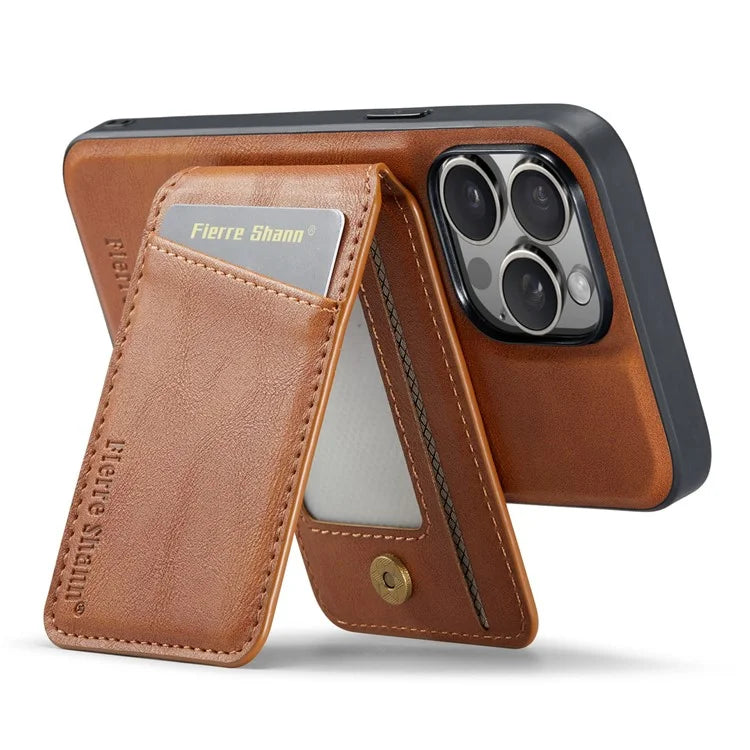 FIERRE SHANN 025 Style For iPhone 13 Pro Max Case Card Holder PU+TPU Phone Cover with Kickstand