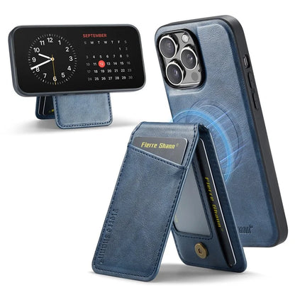 FIERRE SHANN 025 Style For iPhone 13 Pro Max Case Card Holder PU+TPU Phone Cover with Kickstand