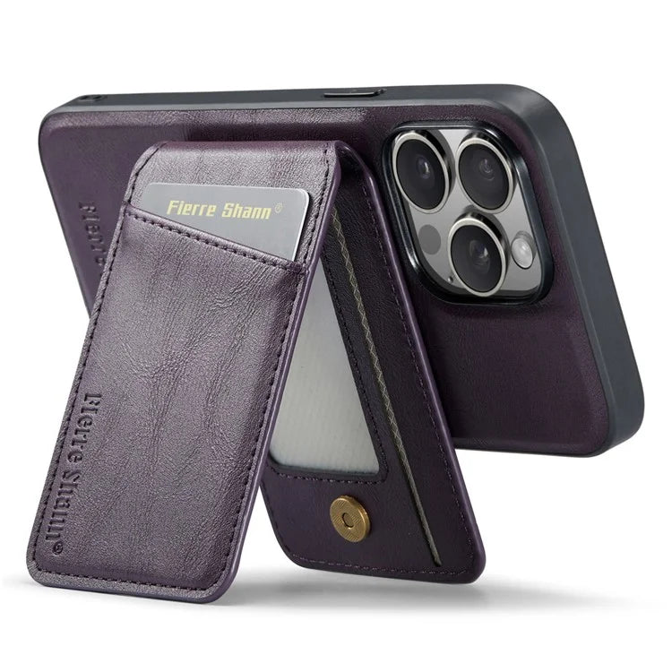 FIERRE SHANN 025 Style For iPhone 13 Pro Max Case Card Holder PU+TPU Phone Cover with Kickstand
