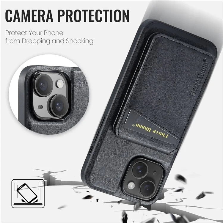FIERRE SHANN 025 Style For iPhone 13 Detachable Case Leather+TPU Phone Cover RFID Blocking