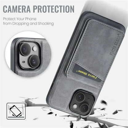 FIERRE SHANN 025 Style For iPhone 13 Detachable Case Leather+TPU Phone Cover RFID Blocking