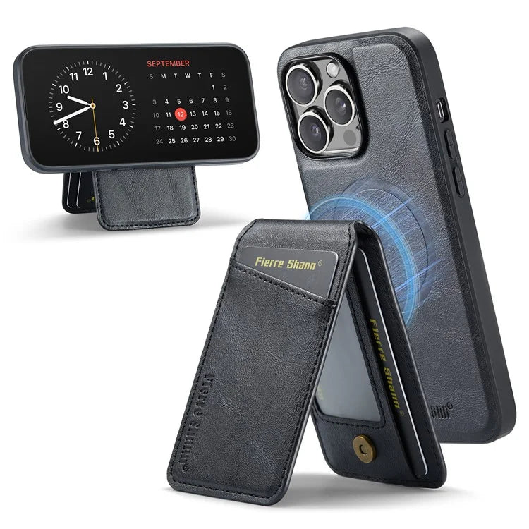 FIERRE SHANN 025 Style For iPhone 12 / 12 Pro Case Leather+TPU Phone Cover Magnetic Detachable