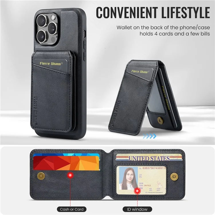 FIERRE SHANN 025 Style For iPhone 12 / 12 Pro Case Leather+TPU Phone Cover Magnetic Detachable