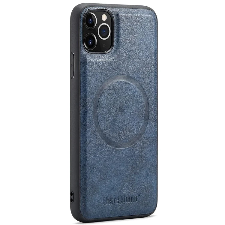FIERRE SHANN 025 Style For iPhone 11 Pro Max Case Leather Back Cover Magnetic Card Holder RFID Blocking