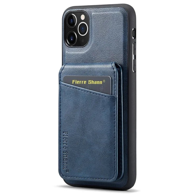 FIERRE SHANN 025 Style For iPhone 11 Pro Max Case Leather Back Cover Magnetic Card Holder RFID Blocking