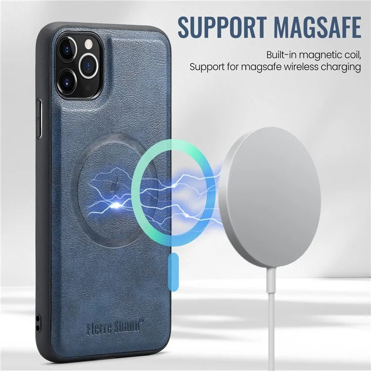 FIERRE SHANN 025 Style For iPhone 11 Pro Max Case Leather Back Cover Magnetic Card Holder RFID Blocking