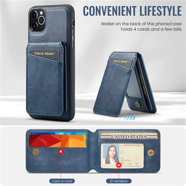 FIERRE SHANN 025 Style For iPhone 11 Pro Max Case Leather Back Cover Magnetic Card Holder RFID Blocking
