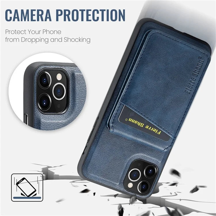 FIERRE SHANN 025 Style For iPhone 11 Pro Max Case Leather Back Cover Magnetic Card Holder RFID Blocking