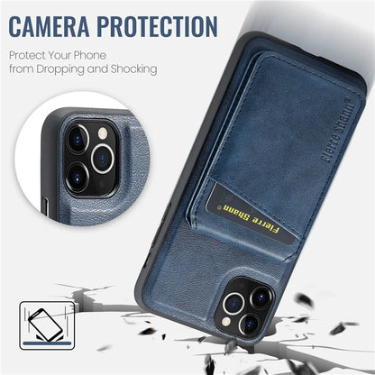 FIERRE SHANN 025 Style For iPhone 11 Pro Max Case Leather Back Cover Magnetic Card Holder RFID Blocking