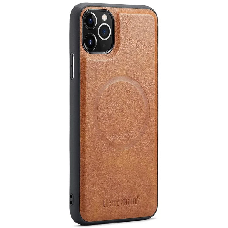 FIERRE SHANN 025 Style For iPhone 11 Pro Max Case Leather Back Cover Magnetic Card Holder RFID Blocking