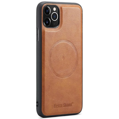 FIERRE SHANN 025 Style For iPhone 11 Pro Max Case Leather Back Cover Magnetic Card Holder RFID Blocking