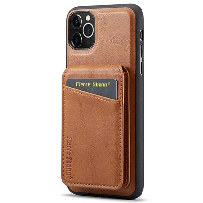 FIERRE SHANN 025 Style For iPhone 11 Pro Max Case Leather Back Cover Magnetic Card Holder RFID Blocking