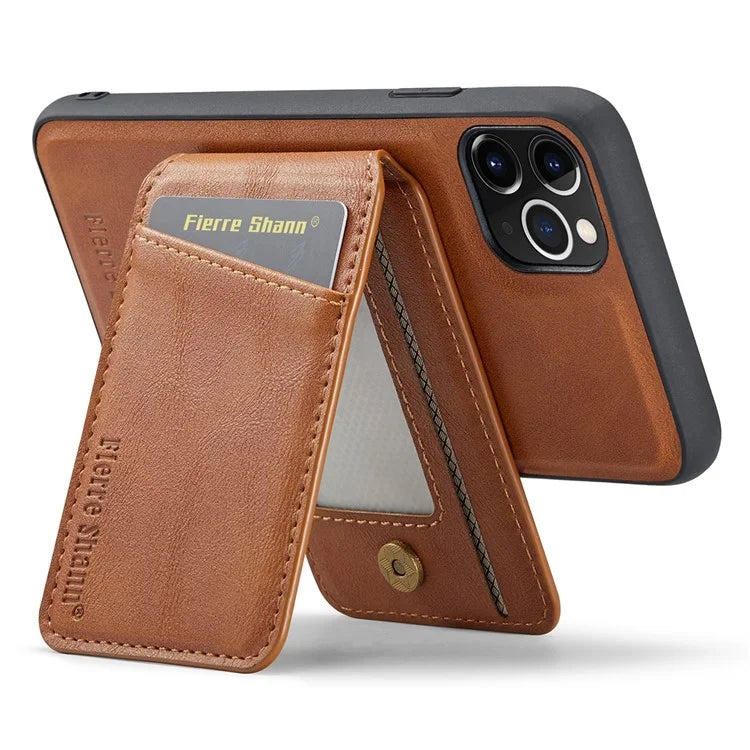 FIERRE SHANN 025 Style For iPhone 11 Pro Max Case Leather Back Cover Magnetic Card Holder RFID Blocking
